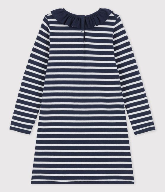 Vestido de manga larga de algodón de niña azul SMOKING/ MARSHMALLOW/ ARGENT