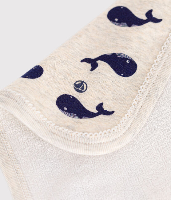 Toallita de algodón y rizo con estampado de ballenas para bebé beige MONTELIMAR/azul MEDIEVAL