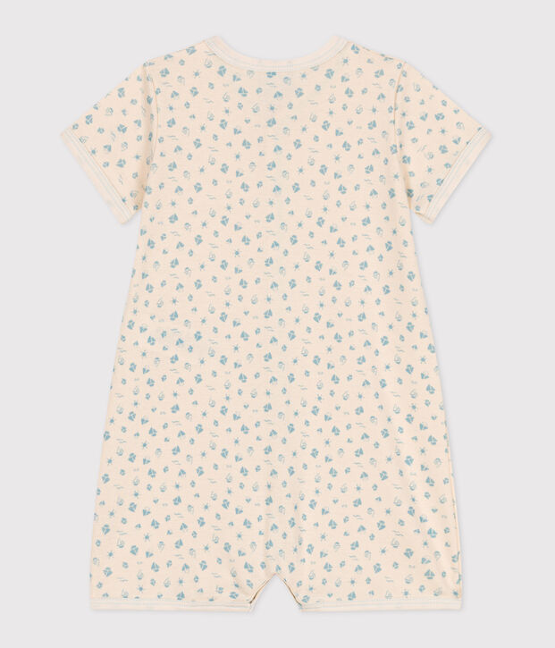 Pelele corto de algod&oacute;n para beb&eacute; crudo/azul