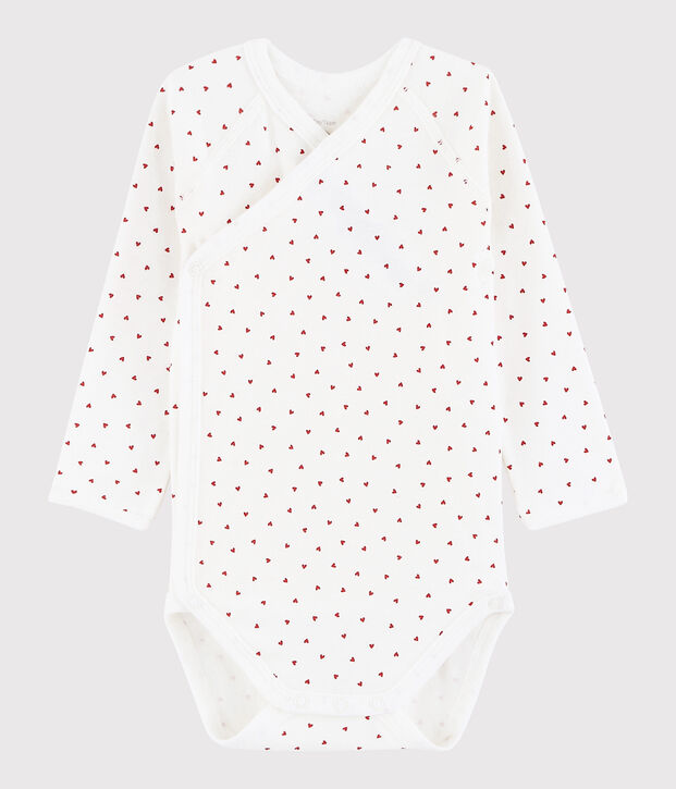 Bodi cruzado de manga larga de beb&eacute; ni&ntilde;a blanco/rojo