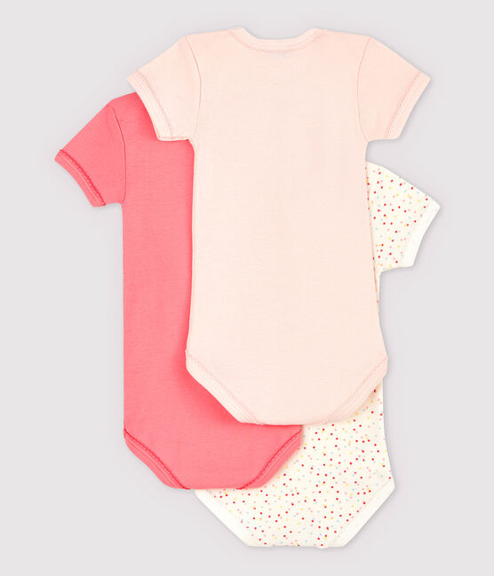 Lote de 3 bodys de manga corta rosa de algodón ecológico de bebé niña variante 1
