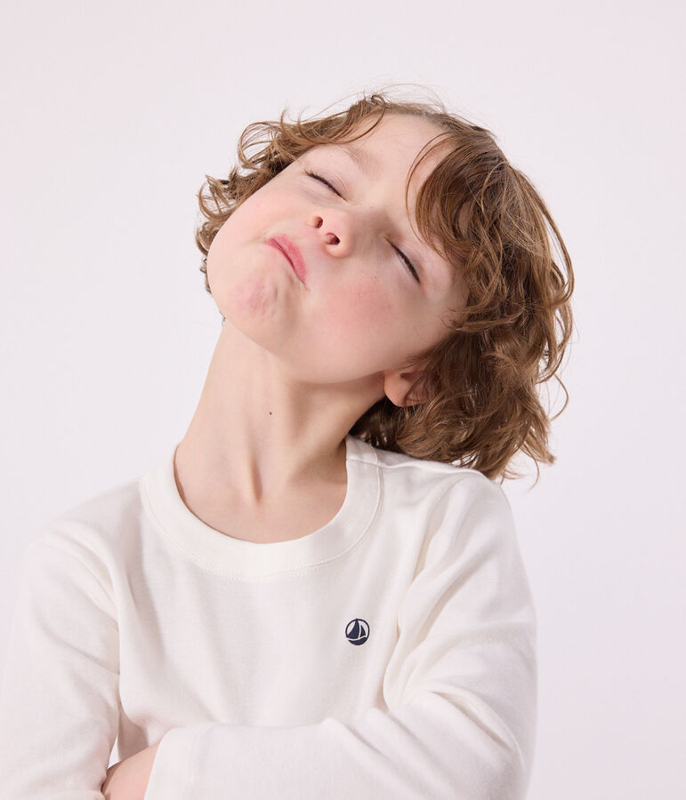 Camiseta de manga larga de punto para ni&ntilde;o/a blanco