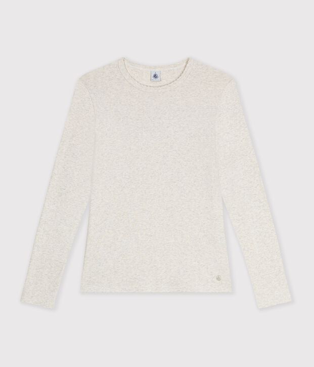 Camiseta de algod&oacute;n de manga larga con acabado de punto cocotte para mujer MONTELIMAR CHINE