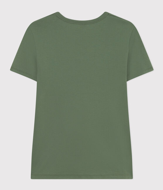 Camiseta La Icónica lisa de algodón con cuello de pico para mujer verde CROCO