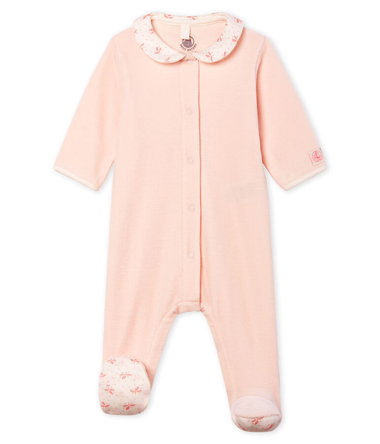 Pijama de terciopelo para beb&eacute; ni&ntilde;a rosa FLEUR