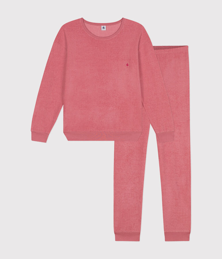 Pijama de tejido de rizo cepillado liso para mujer rosa