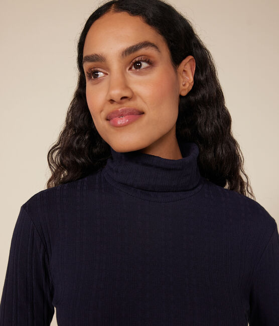 Camiseta Iconique de cuello vuelto de punto de fantasía para mujer azul SMOKING