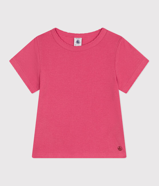 Camiseta infantil lisa de manga corta de algodón rosa PEONIA