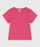 Camiseta infantil lisa de manga corta de algodón rosa PEONIA