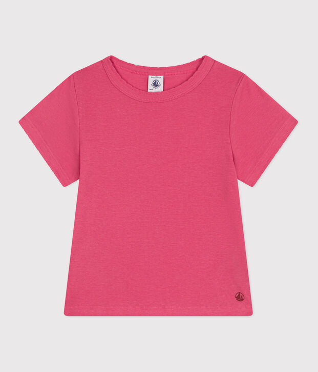 Camiseta infantil lisa de manga corta de algod&oacute;n rosa