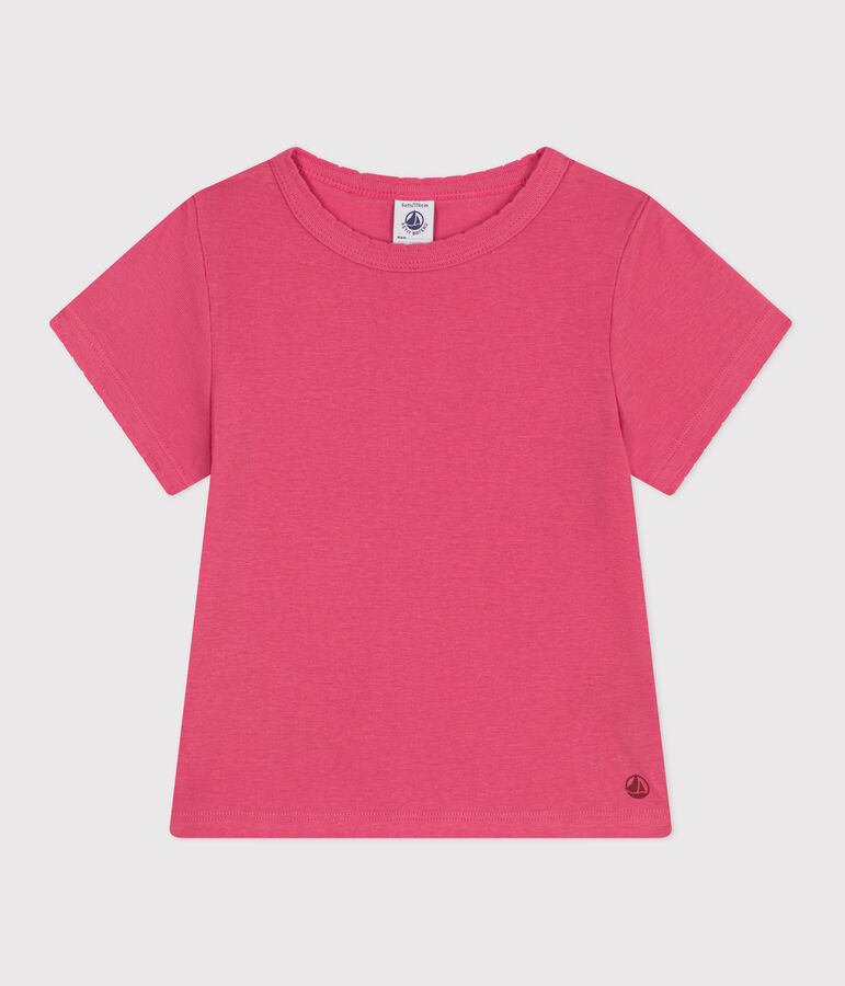 Camiseta infantil lisa de manga corta de algod&oacute;n rosa
