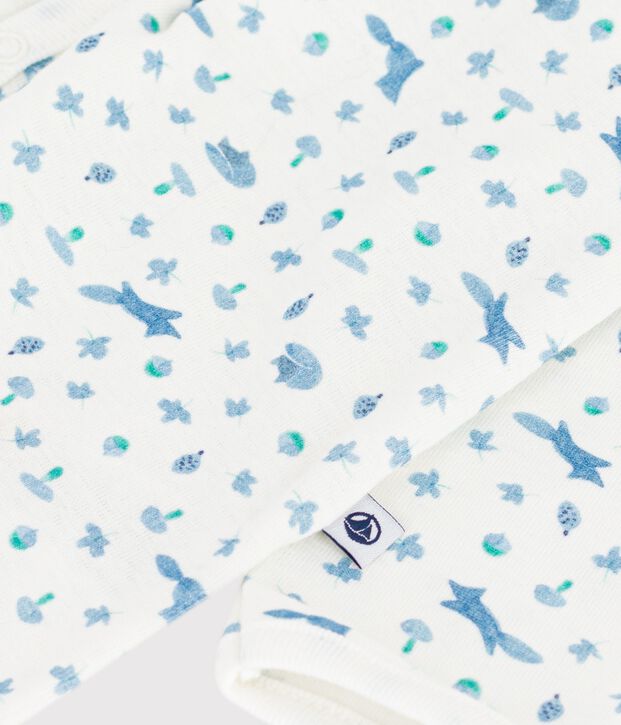Pijama sin pies de algod&oacute;n con estampado de zorros para beb&eacute; blanco/azul