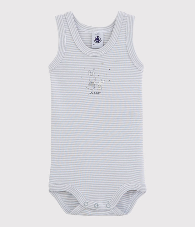 Bodi sin mangas de beb&eacute; ni&ntilde;a gris/blanco