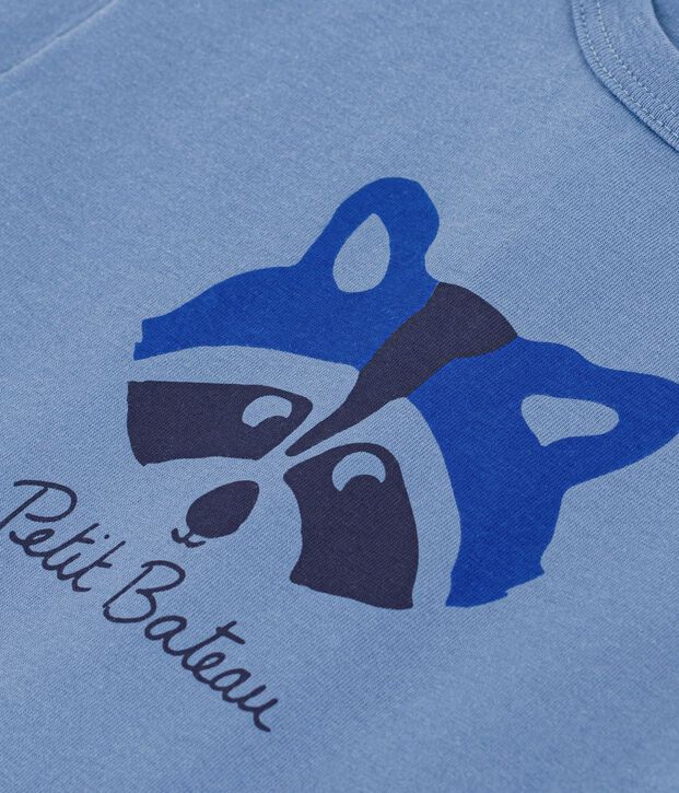 Camiseta lisa de algod&oacute;n de manga corta con estampado para beb&eacute; azul