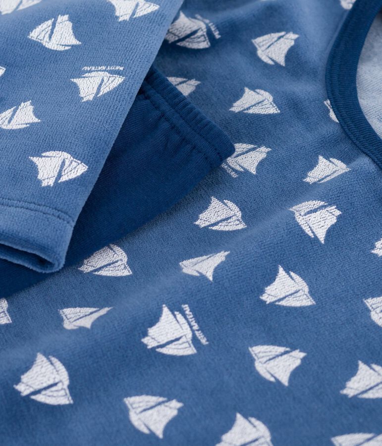 Pyjama  en coton manches longues en velours azul/blanco
