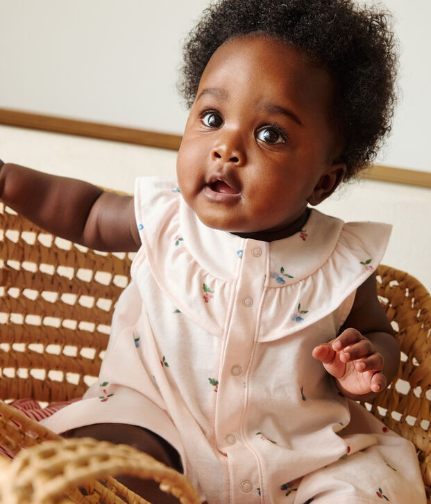 Vestido de algod&oacute;n de manga corta y pololo con estampado de frutas para beb&eacute; rosa/multicolor