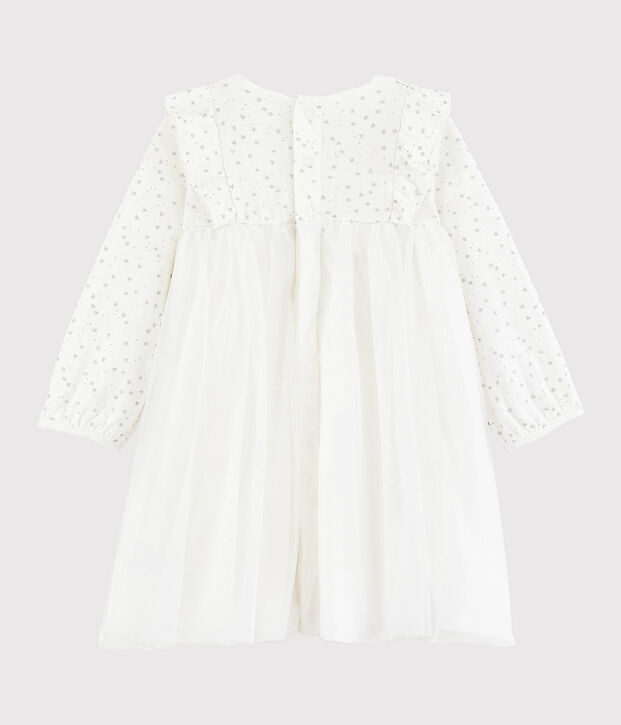 Vestido de manga larga para beb&eacute; ni&ntilde;a blanco/gris