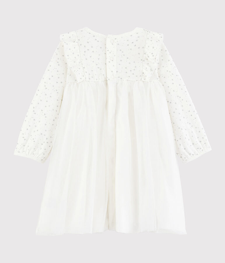 Vestido de manga larga para beb&eacute; ni&ntilde;a blanco MARSHMALLOW/gris ARGENT