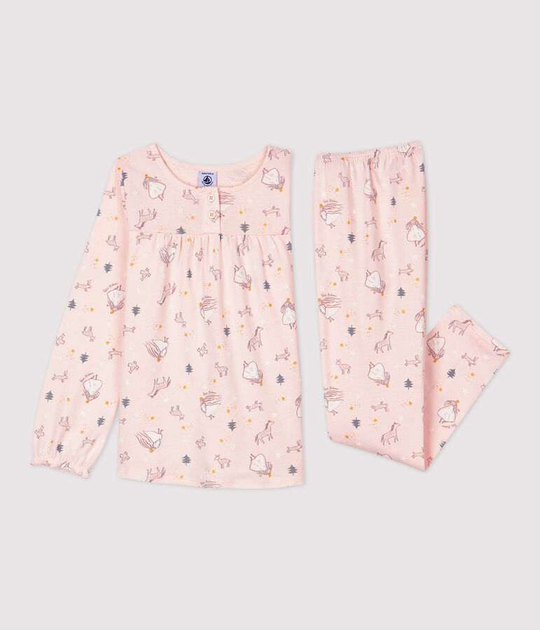 Pijama de ni&ntilde;a con estampado de princesa de algod&oacute;n rosa FLEUR/blanco MULTICO