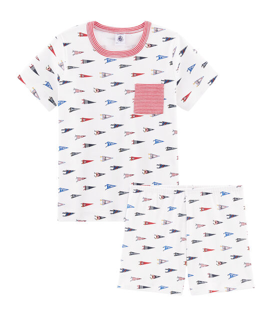 Pijama corto de punto de algodón para niño blanco MARSHMALLOW/blanco MULTICO
