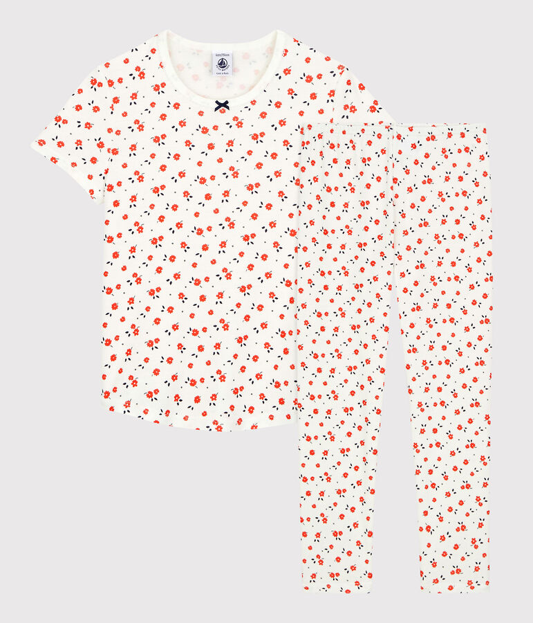 Pijama floral de ni&ntilde;a de algod&oacute;n org&aacute;nico blanco/multicolor