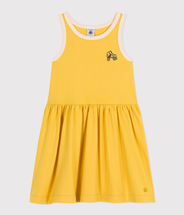 Vestido de algod&oacute;n sin mangas para ni&ntilde;a amarillo/crudo