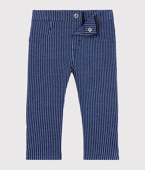 Pantalón de tela de rayas para bebé niño azul SMOKING/blanco MARSHMALLOW