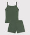 Pijama corto y top liso de algodón y lyocell de mujer verde CROCO