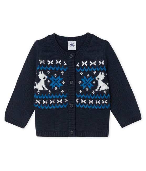 Cárdigan para bebé niño de lana y algodón azul SMOKING/blanco MULTICO