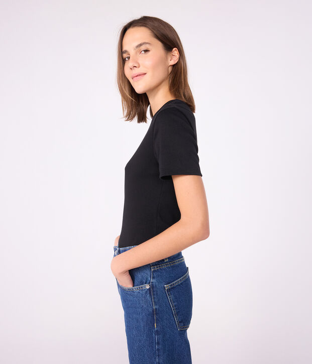 Camiseta Iconique de manga corta de punto liso para mujer negro
