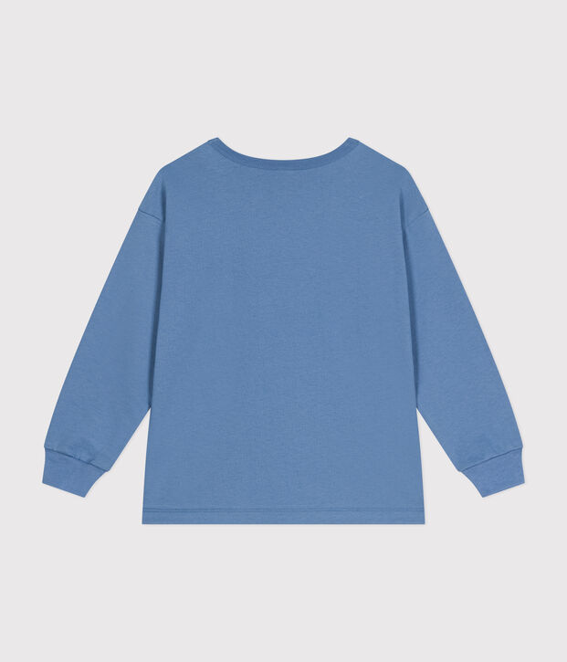 Camiseta de punto fino de manga larga para ni&ntilde;o azul