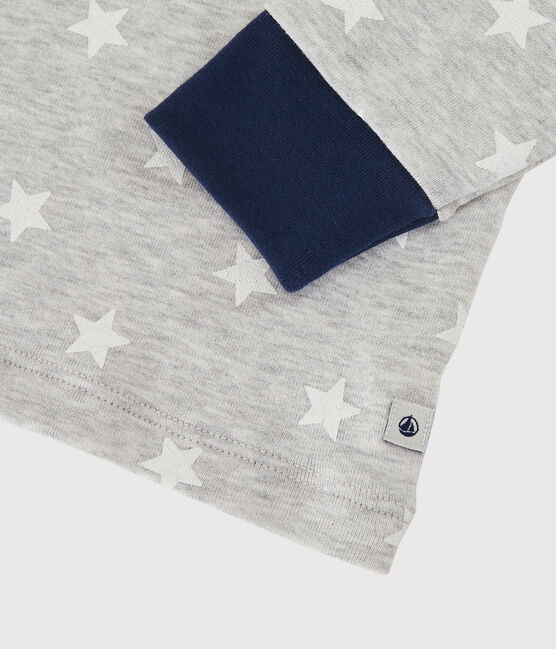 Pijama con estampado de estrellas de niño de algodón gris BELUGA/blanco MARSHMALLOW