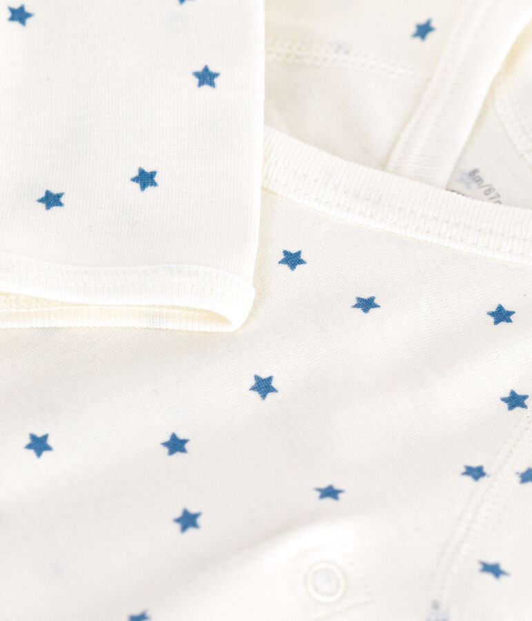 Body cruzado de manga larga de algod&oacute;n para beb&eacute; blanco/azul