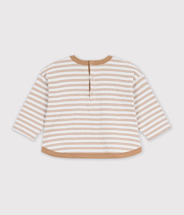Camiseta de manga larga a rayas de algod&oacute;n para beb&eacute; beige/crudo