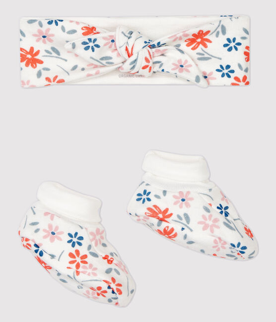 Juego de diadema y patucos de flores de bebé niña de algodón orgánico variante 1