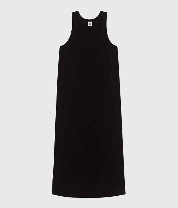 Vestido largo tipo camiseta sin mangas de algod&oacute;n para mujer negro