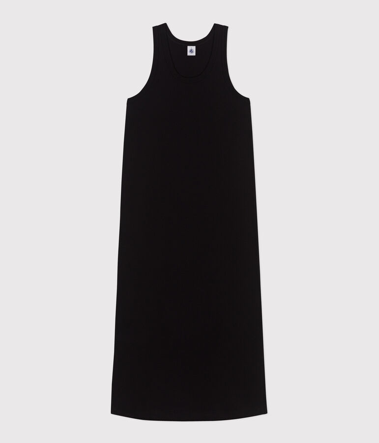 Vestido largo tipo camiseta sin mangas de algod&oacute;n para mujer negro