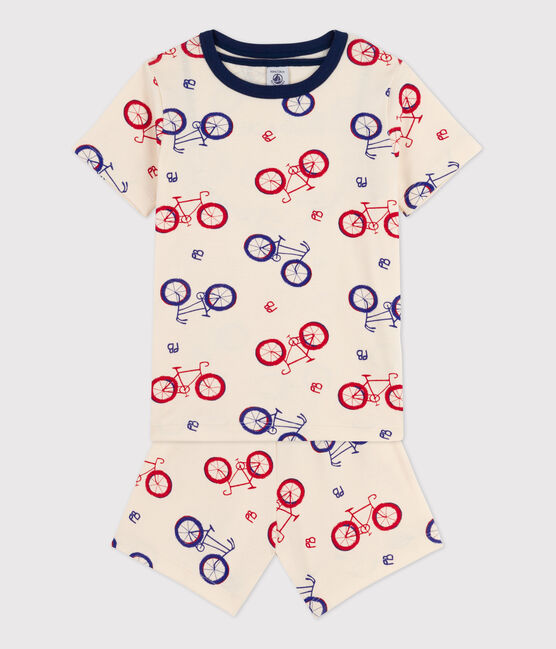 Pijama corto de algodón con motivo de bicicleta para niña / niño  blanco AVALANCHE/ MULTICO