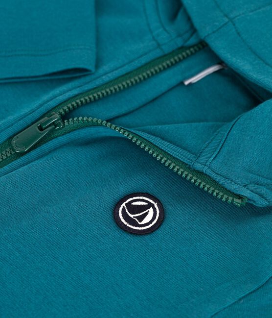 Sudadera infantil de algodón liso con capucha y cremallera verde DRAGONFLY