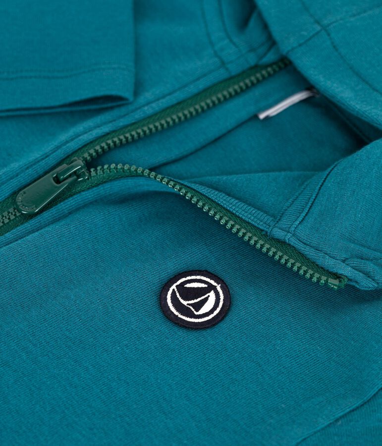 Sudadera infantil de algod&oacute;n liso con capucha y cremallera verde DRAGONFLY