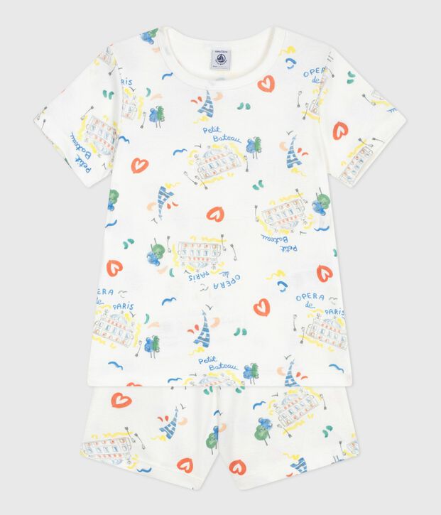 Pijama corto infantil de algod&oacute;n con estampado &Oacute;pera blanco/multicolor