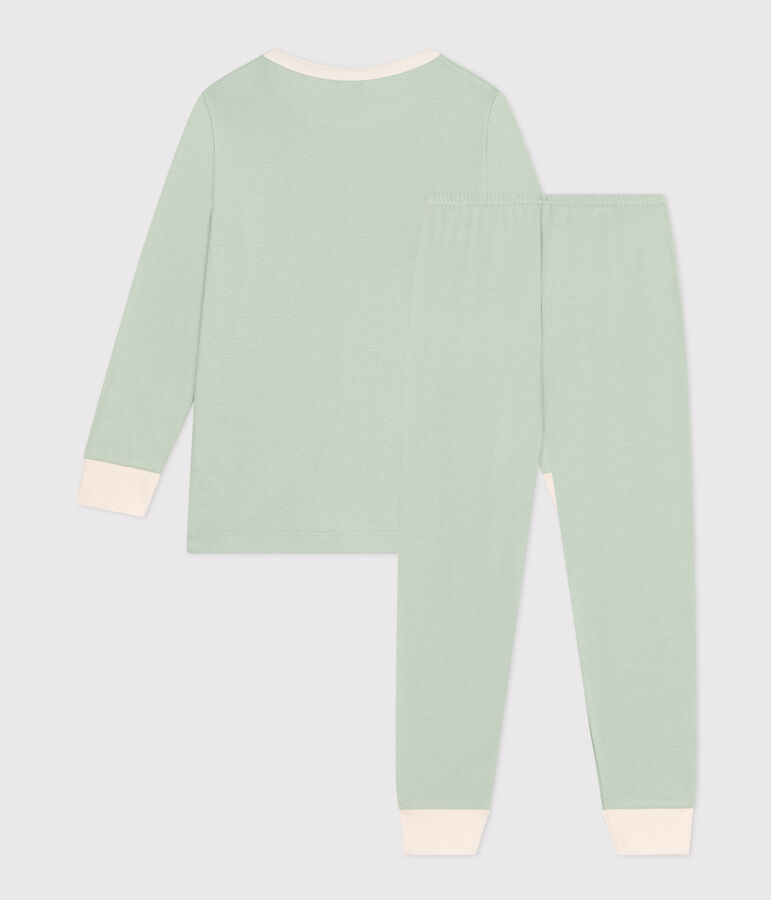 Pijama infantil liso de algod&oacute;n verde