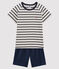 Pijama corto de rayas marineras de canalé unisex blanco MARSHMALLOW/azul SMOKING