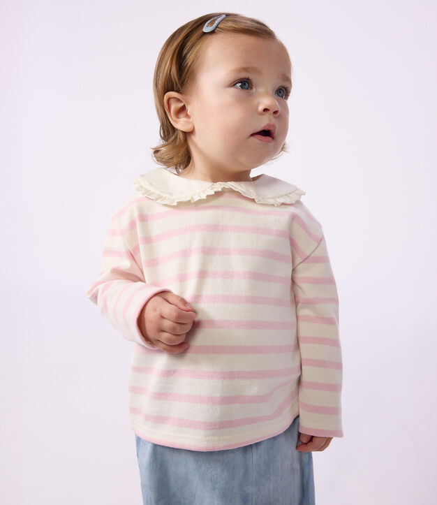 Marinera de algod&oacute;n con cuello beb&eacute; rosa/rosa