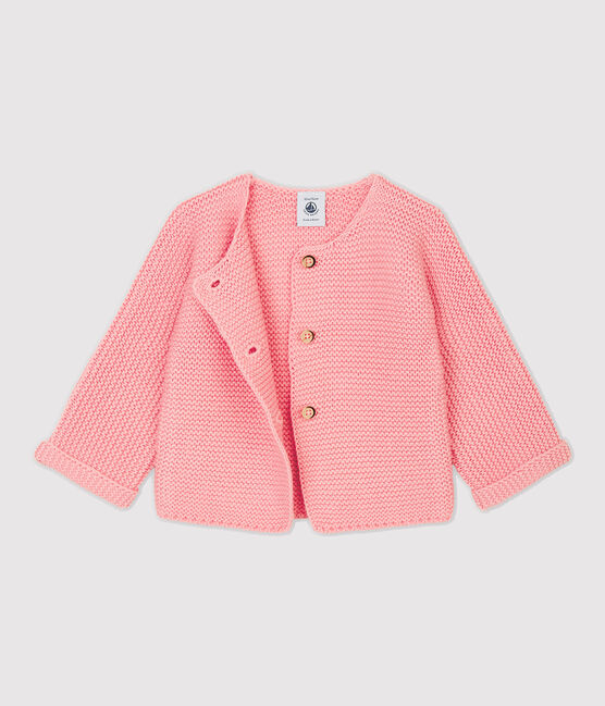 Cárdigan de lana y algodón de bebé. rosa CHARME