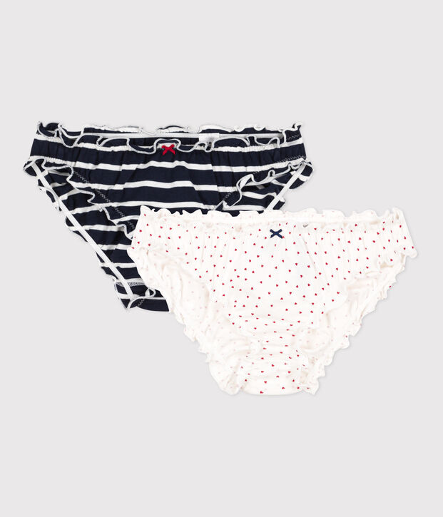 Juego de 2 braguitas de algod&oacute;n con coraz&oacute;n y rayas para mujer multicolor