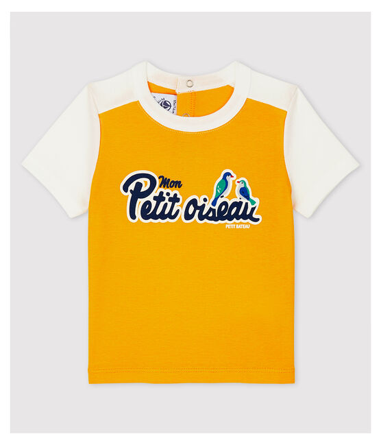 Camiseta de manga corta de algodón de bebé niño amarillo TEHONI/blanco MARSHMALLOW