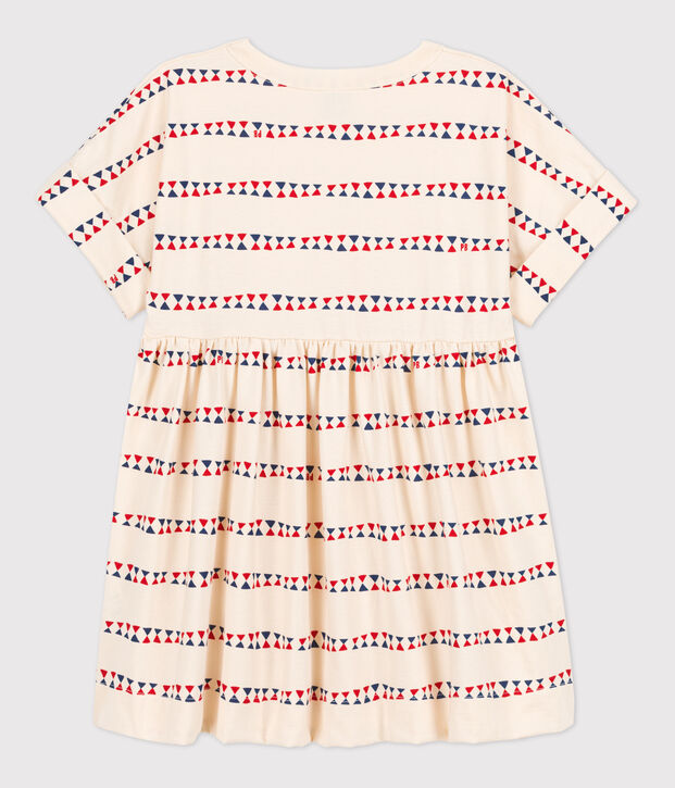 Vestido estampado de manga corta de algod&oacute;n de ni&ntilde;a crudo/multicolor