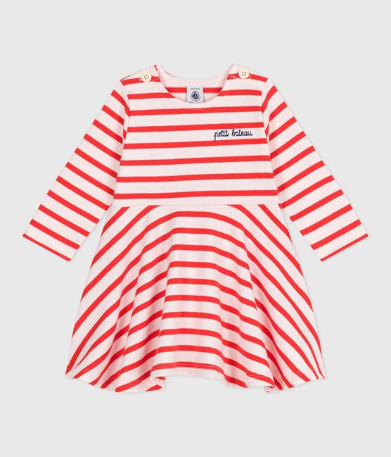 Vestido marinero de algodón grueso de manga larga para bebé rosa FLEUR/ SPICY