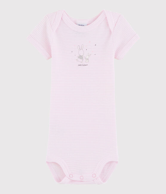 Bodi de manga corta de bebé niña/niño rosa DOLL/blanco ECUME